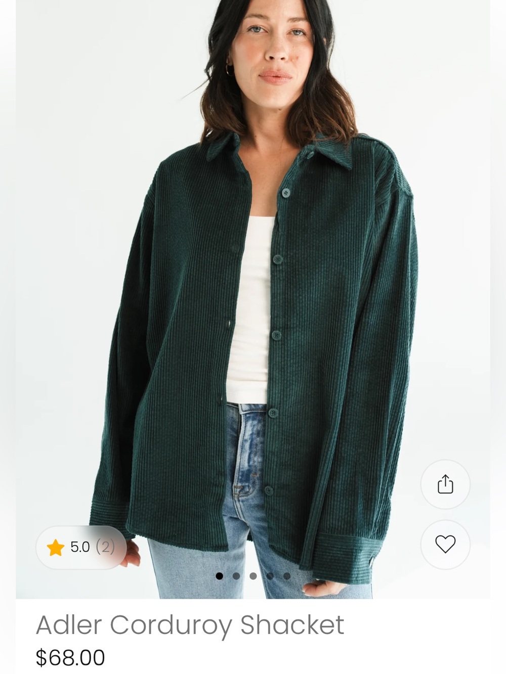 CJLA Adler Corduroy Shacket in Deep Forest Green